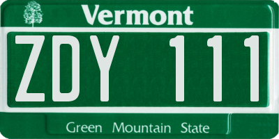 VT license plate ZDY111