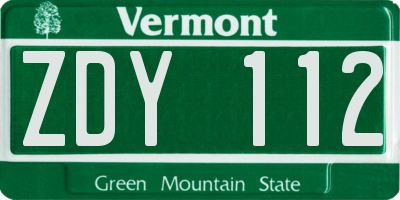 VT license plate ZDY112
