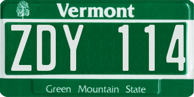 VT license plate ZDY114