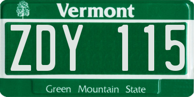 VT license plate ZDY115