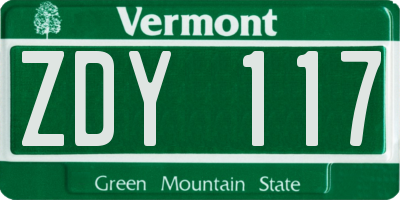 VT license plate ZDY117
