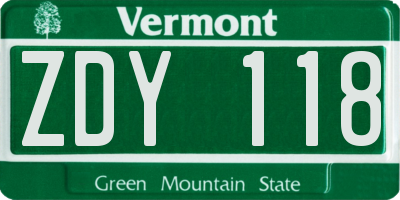 VT license plate ZDY118