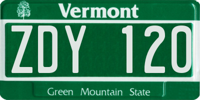 VT license plate ZDY120