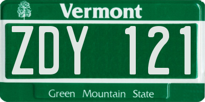 VT license plate ZDY121