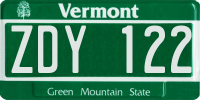 VT license plate ZDY122