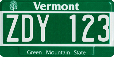 VT license plate ZDY123