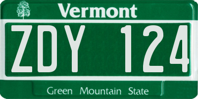 VT license plate ZDY124