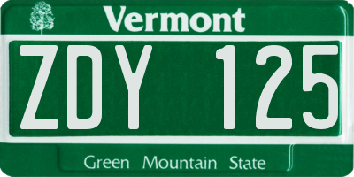 VT license plate ZDY125