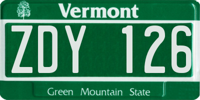 VT license plate ZDY126