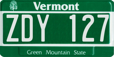 VT license plate ZDY127