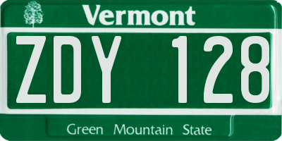 VT license plate ZDY128