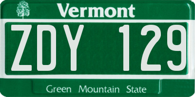 VT license plate ZDY129