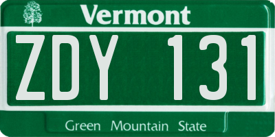 VT license plate ZDY131