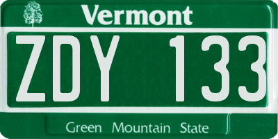 VT license plate ZDY133