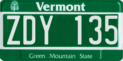 VT license plate ZDY135