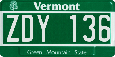 VT license plate ZDY136