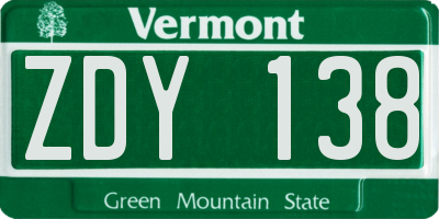VT license plate ZDY138