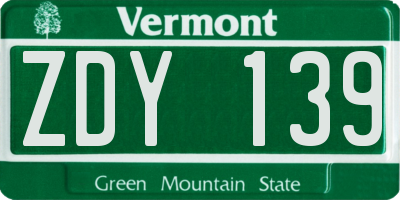 VT license plate ZDY139