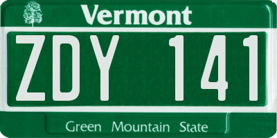 VT license plate ZDY141