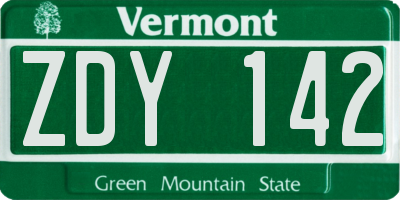 VT license plate ZDY142