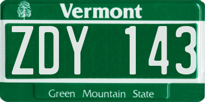 VT license plate ZDY143