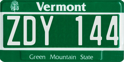 VT license plate ZDY144