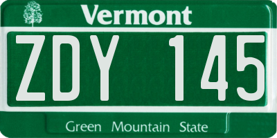 VT license plate ZDY145