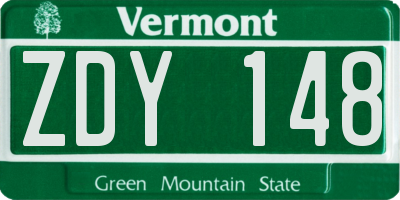 VT license plate ZDY148