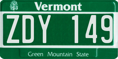 VT license plate ZDY149
