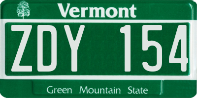 VT license plate ZDY154