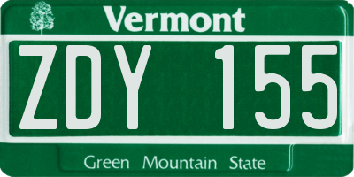 VT license plate ZDY155