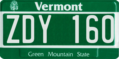 VT license plate ZDY160