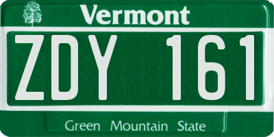 VT license plate ZDY161