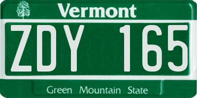 VT license plate ZDY165