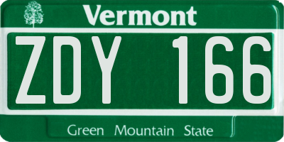VT license plate ZDY166
