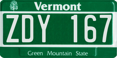 VT license plate ZDY167