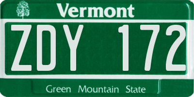 VT license plate ZDY172