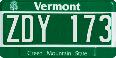 VT license plate ZDY173