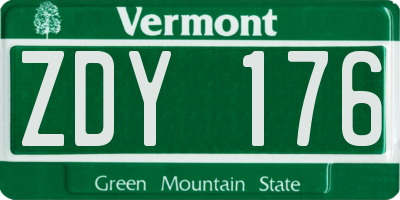 VT license plate ZDY176
