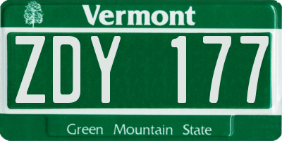 VT license plate ZDY177