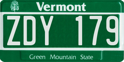 VT license plate ZDY179