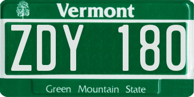 VT license plate ZDY180