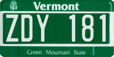 VT license plate ZDY181