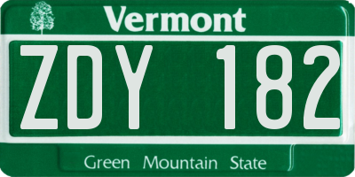 VT license plate ZDY182