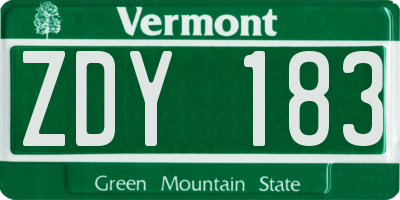 VT license plate ZDY183