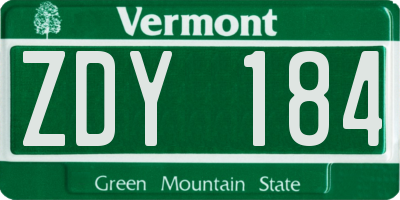 VT license plate ZDY184