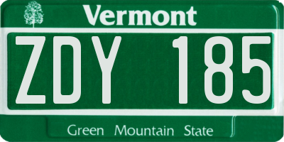 VT license plate ZDY185