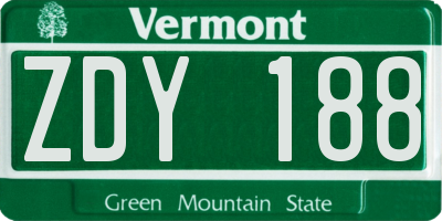 VT license plate ZDY188