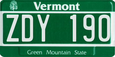 VT license plate ZDY190