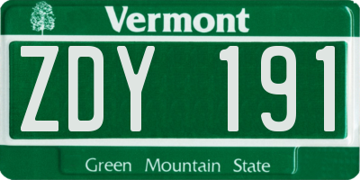 VT license plate ZDY191